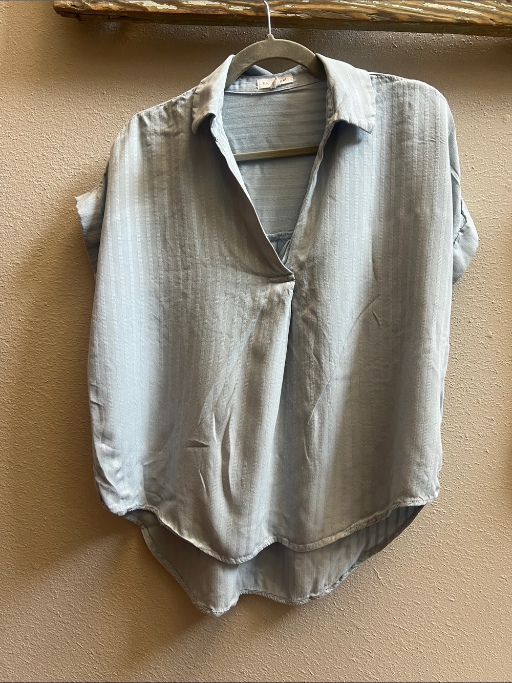 Blu Pepper Pale Blue Split V-Neck Collared Blouse